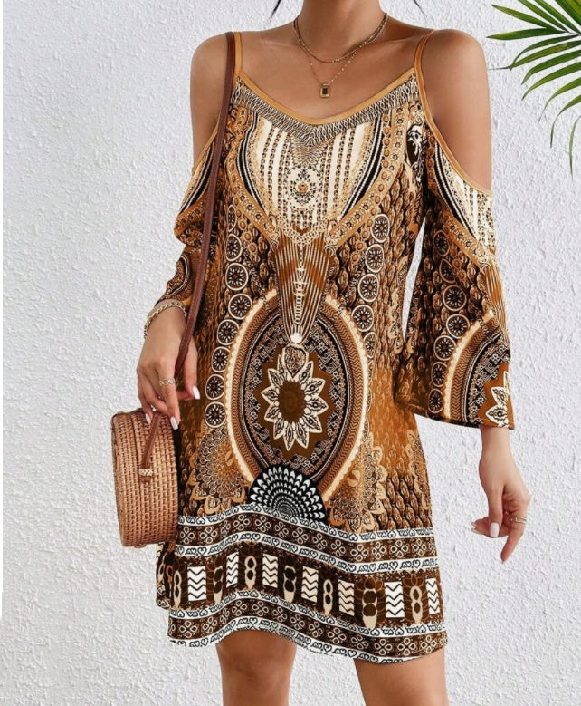 Retro-stijl jurk met off-shoulderprint voor dames
