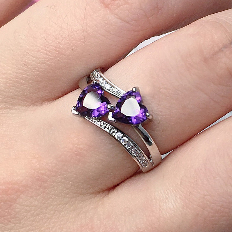 New Women's Double Heart-shaped Multicolor Ring
