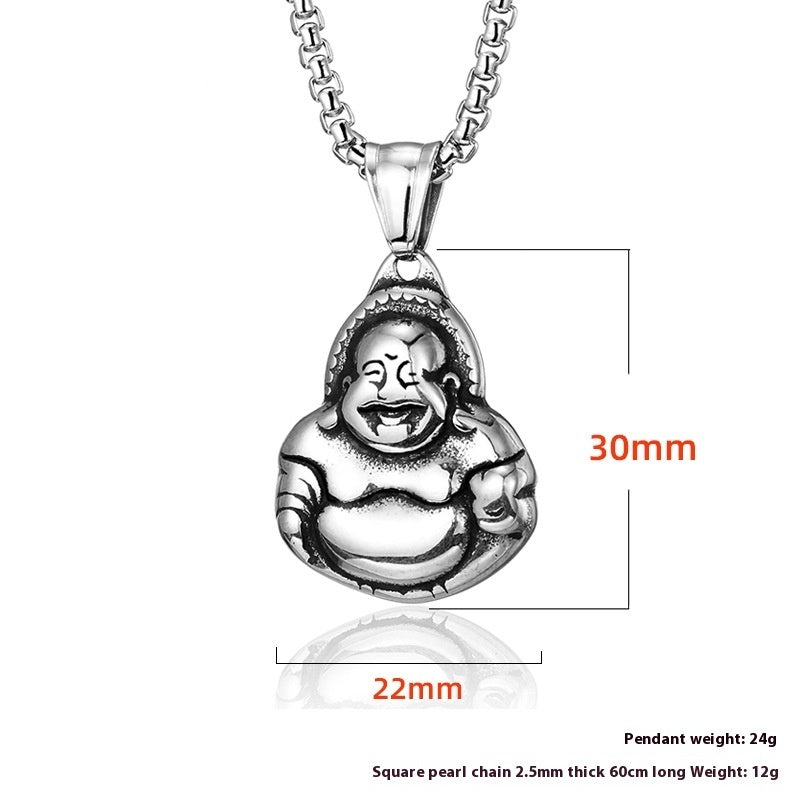 Stainless Steel Buddha Pendant Pendant National Style Men's Titanium Steel BodhisattvaBuddha Statue Necklace