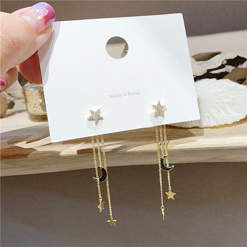 Temperament Star Moon Long Fringe Earrings