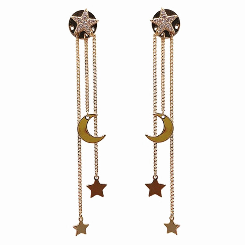 Temperament Star Moon Long Fringe Earrings