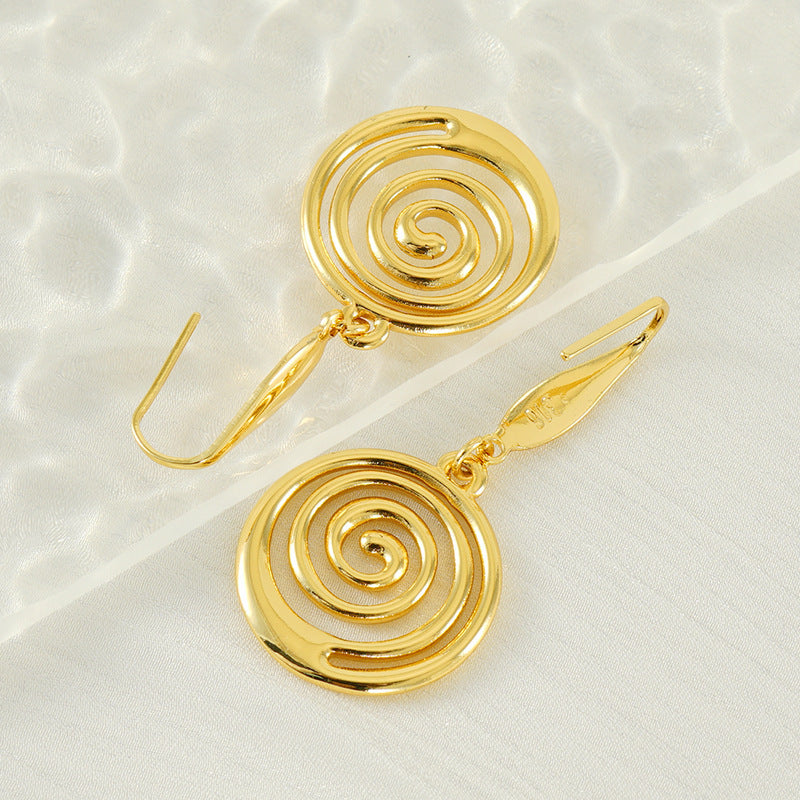 European And American Fashion Creative Geometric Spiral Stainless Steel Gold Plated Mosquito Coil Design Sense Earrings Women