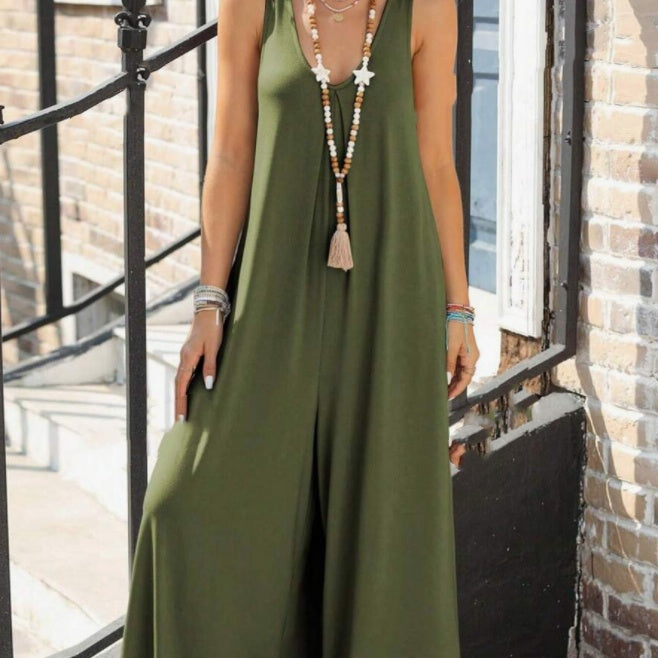 V-hals Trompet Wijde Broek Jumpsuit