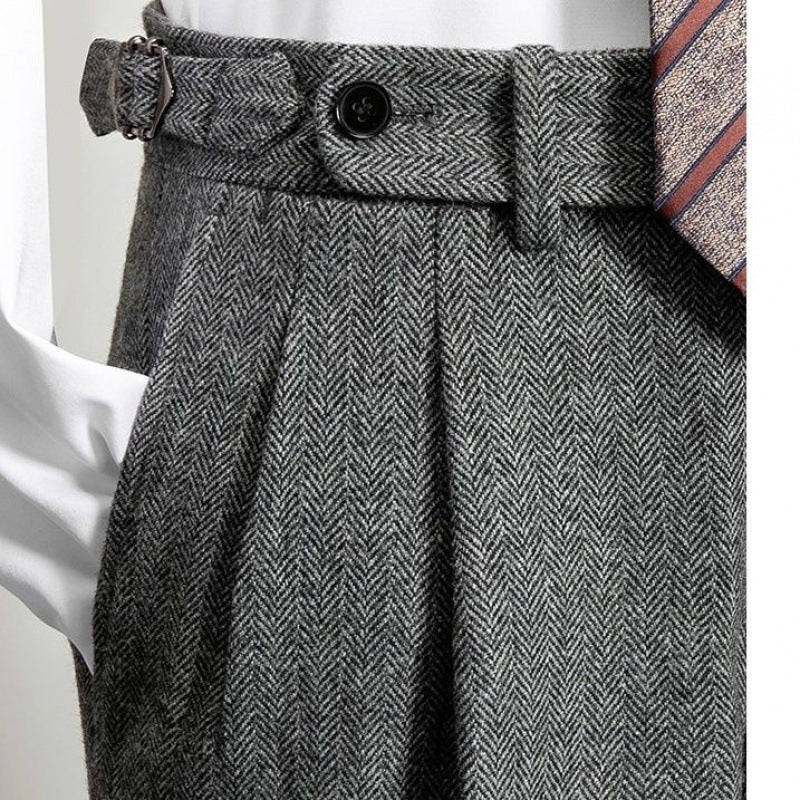 Slim-fit tweed wool herringbone trousers