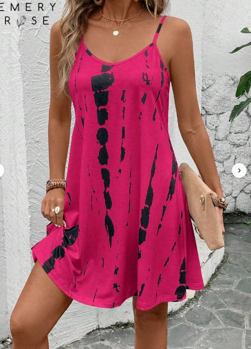 SHEIN LUNE Summer Casual Tie Dye Spaghetti Strap Dress For Holiday