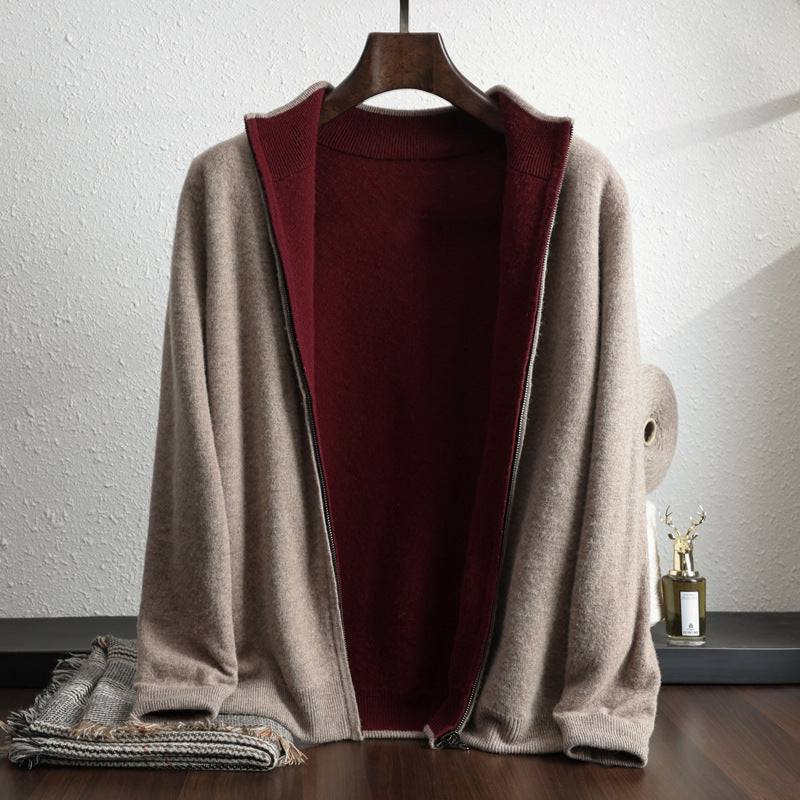 Wollen gebreide cardigan met rits en lange mouwen
