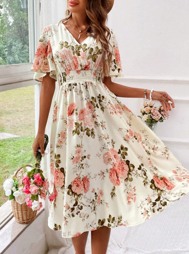 Women's Floral Print Cinching Waist Dress