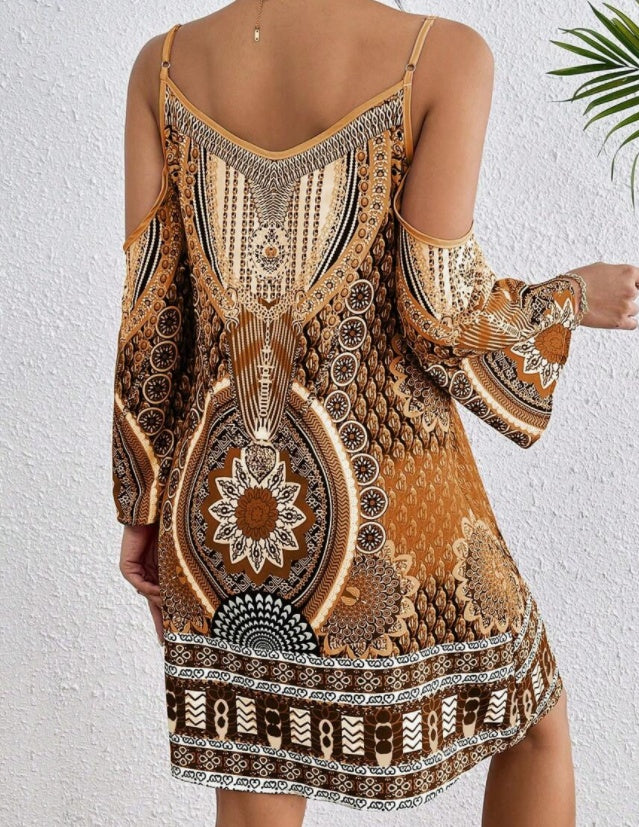 Retro-stijl jurk met off-shoulderprint voor dames