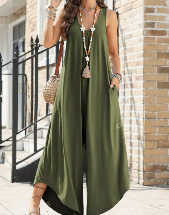 V-hals Trompet Wijde Broek Jumpsuit