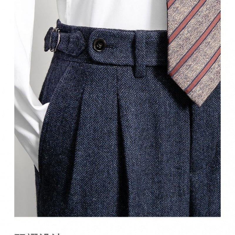 Slim-fit tweed wool herringbone trousers