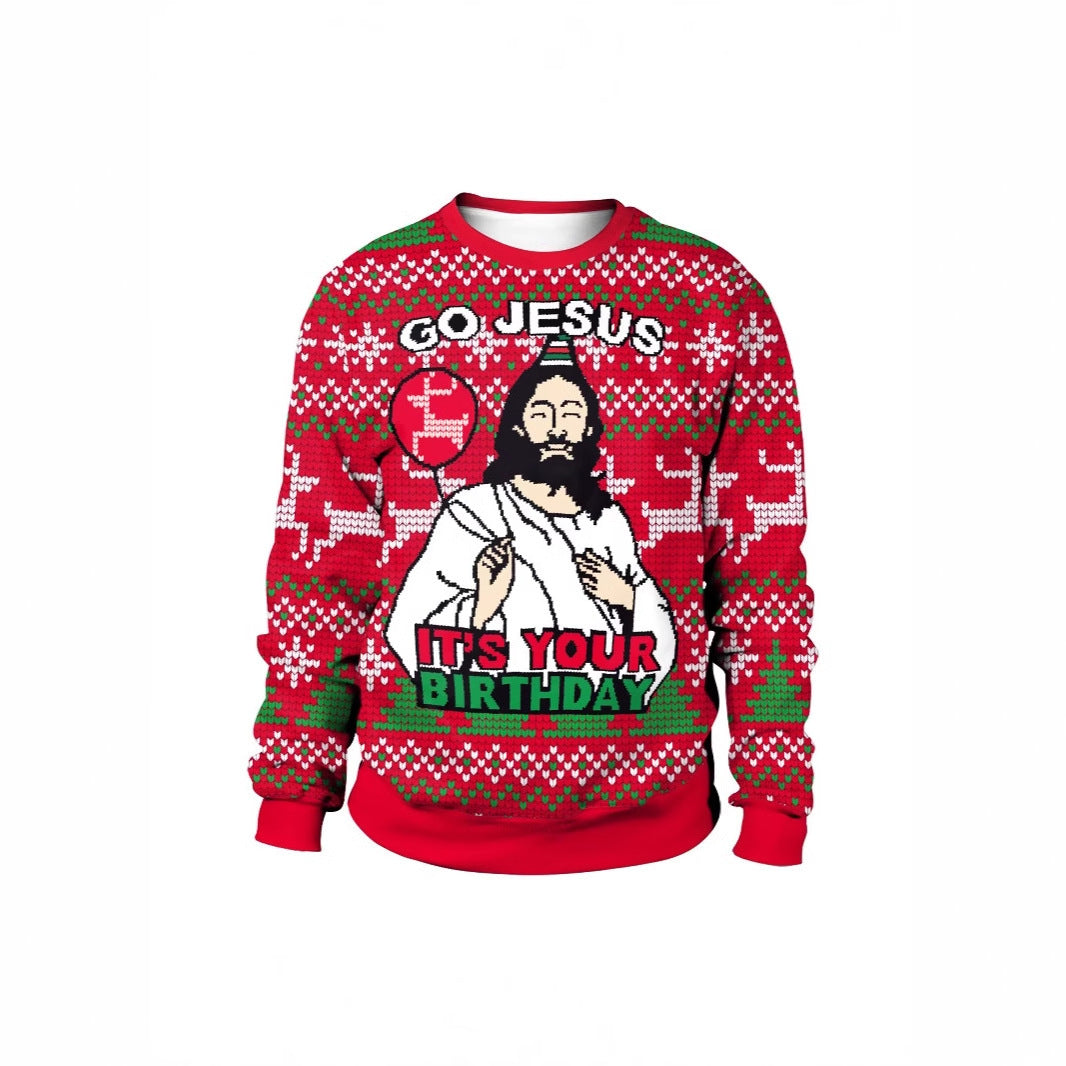 Men's And Women's 3D Printed Christmas Round Neck Sweater