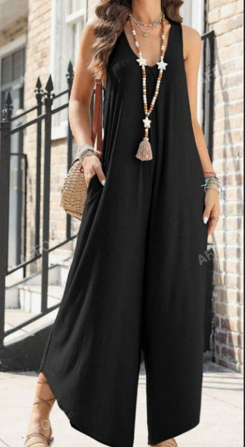 V-hals Trompet Wijde Broek Jumpsuit