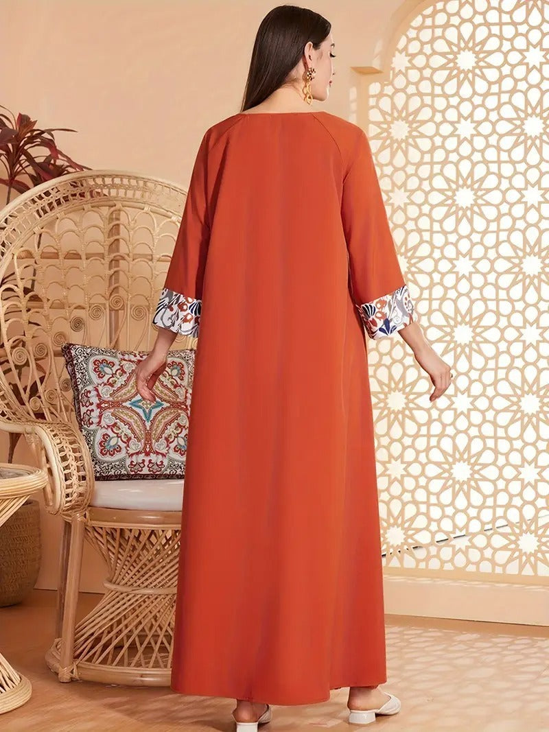 Elegante Abaya-jurk met lange mouwen en bloemenprint