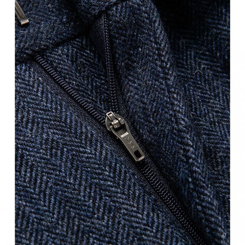 Slim-fit tweed wool herringbone trousers