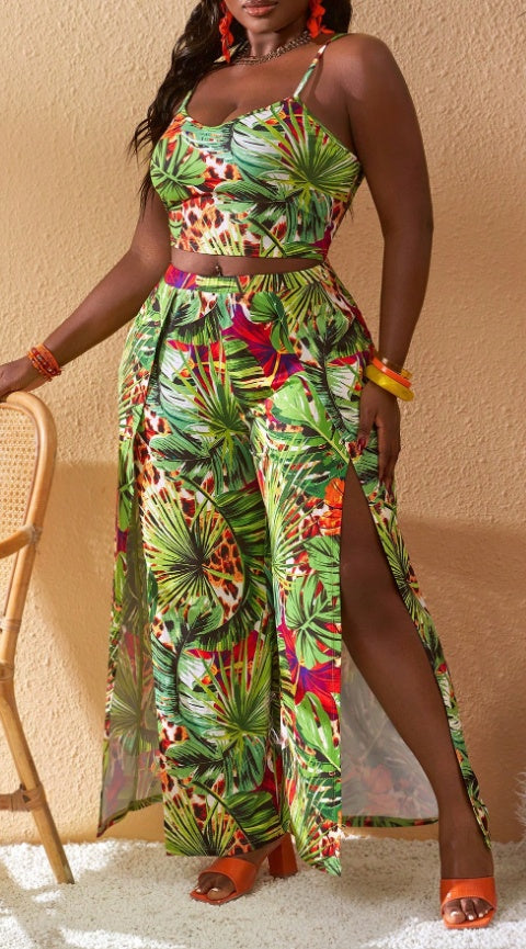 Plus Size Vacation Print Short Sets