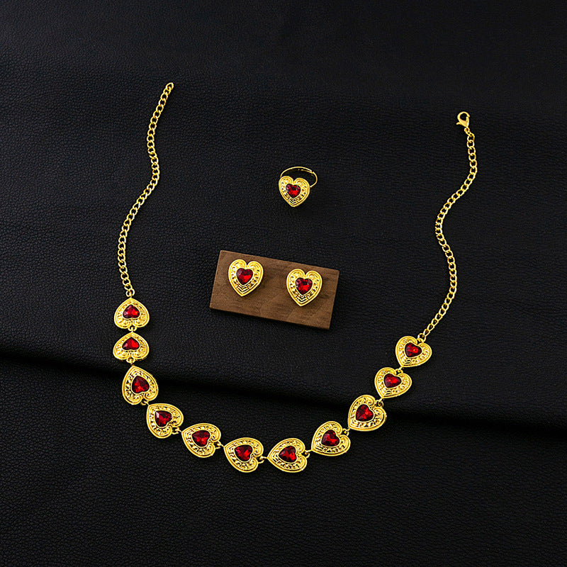 Retro Court Love Necklace Earrings And Ring Set