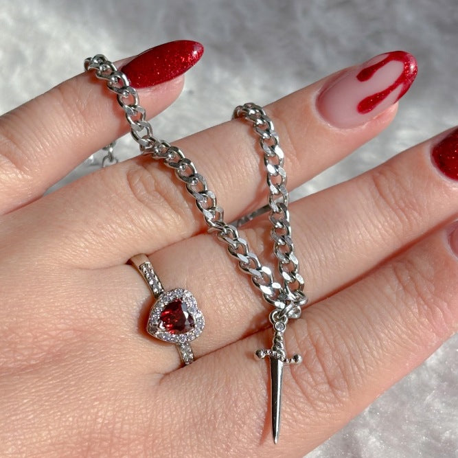 Ruby Bracelet Love Heart-shaped Ring Hollow Bracelet Suit