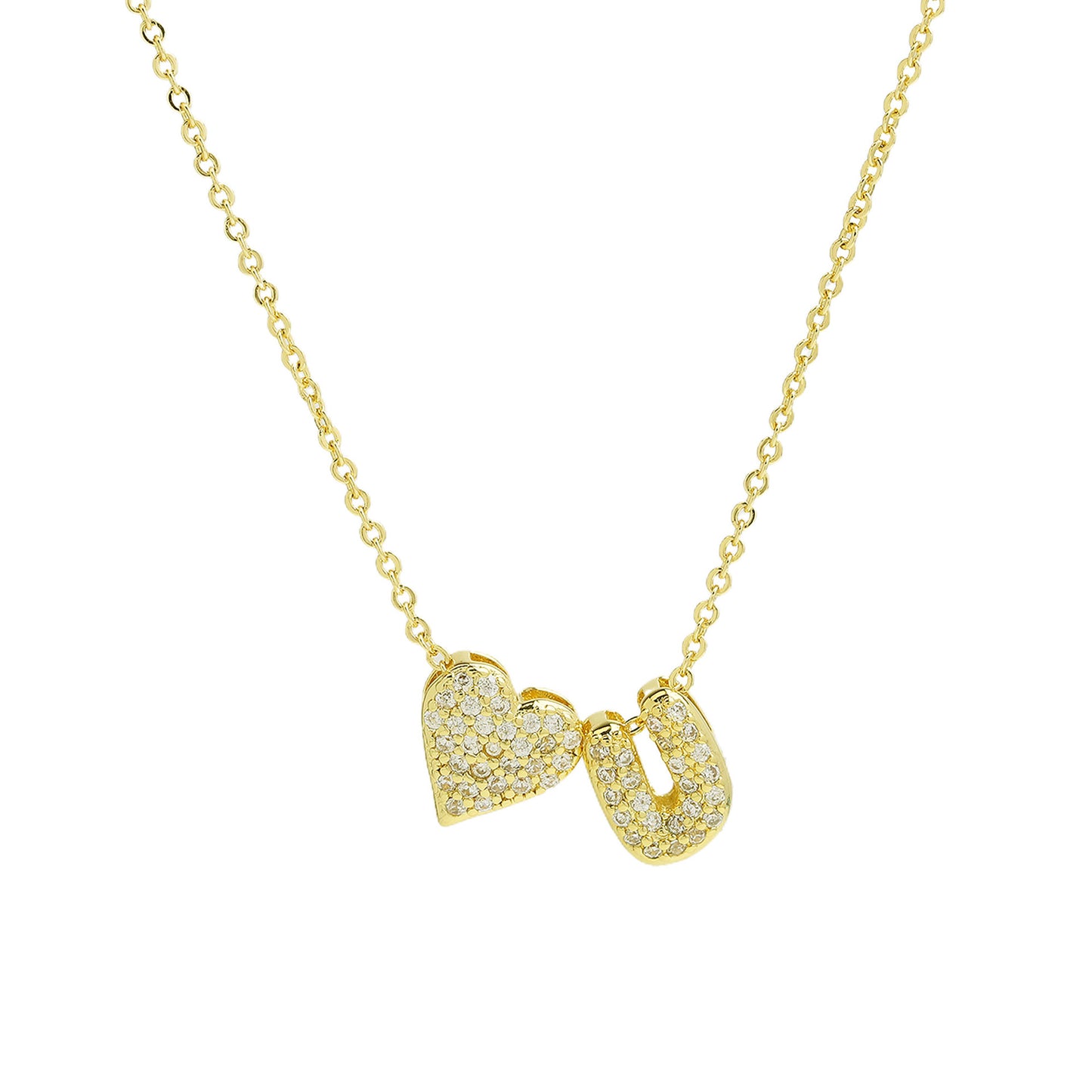Inlaid Zirconium Balloon Bubble Heart-shaped 26 English Letters Necklace