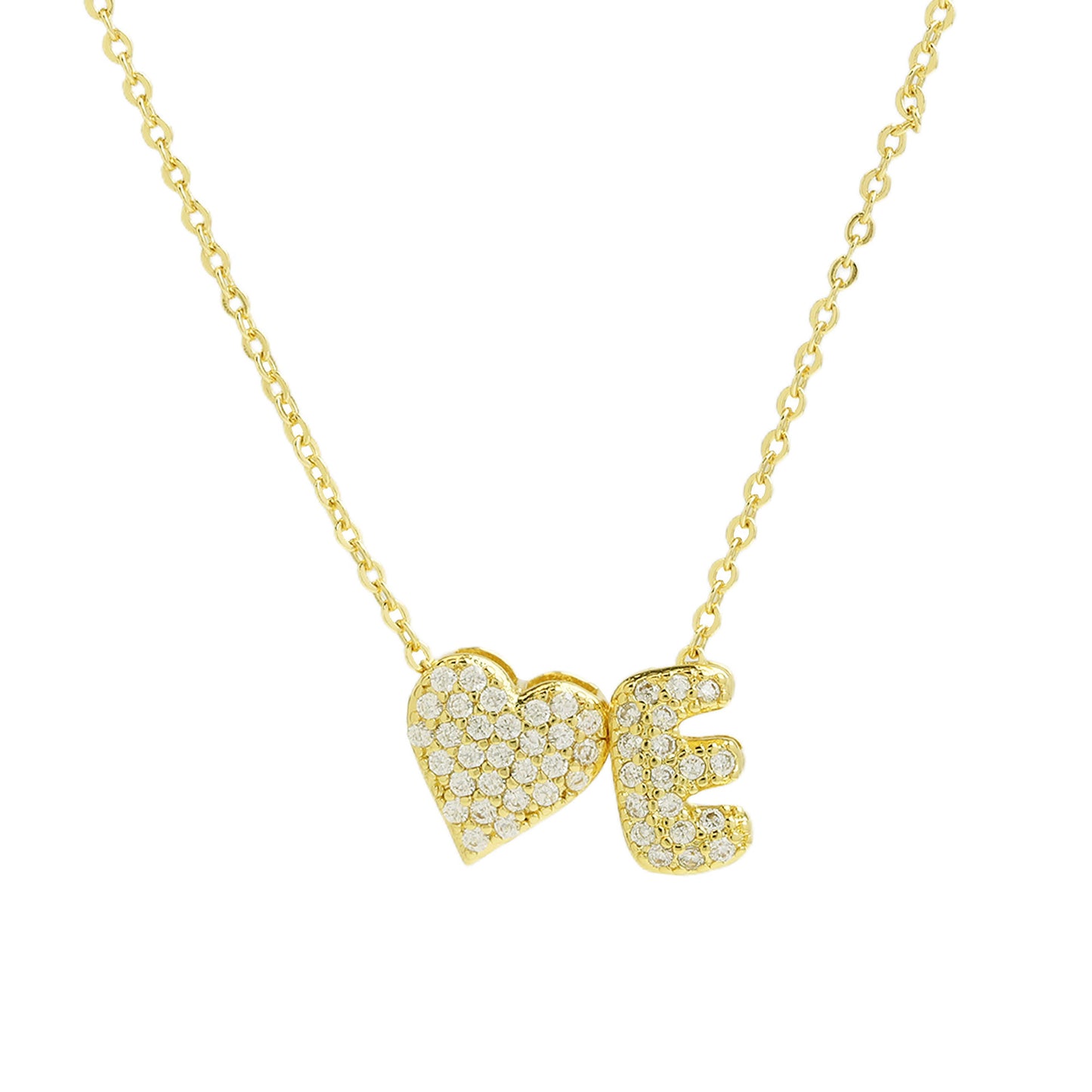 Inlaid Zirconium Balloon Bubble Heart-shaped 26 English Letters Necklace