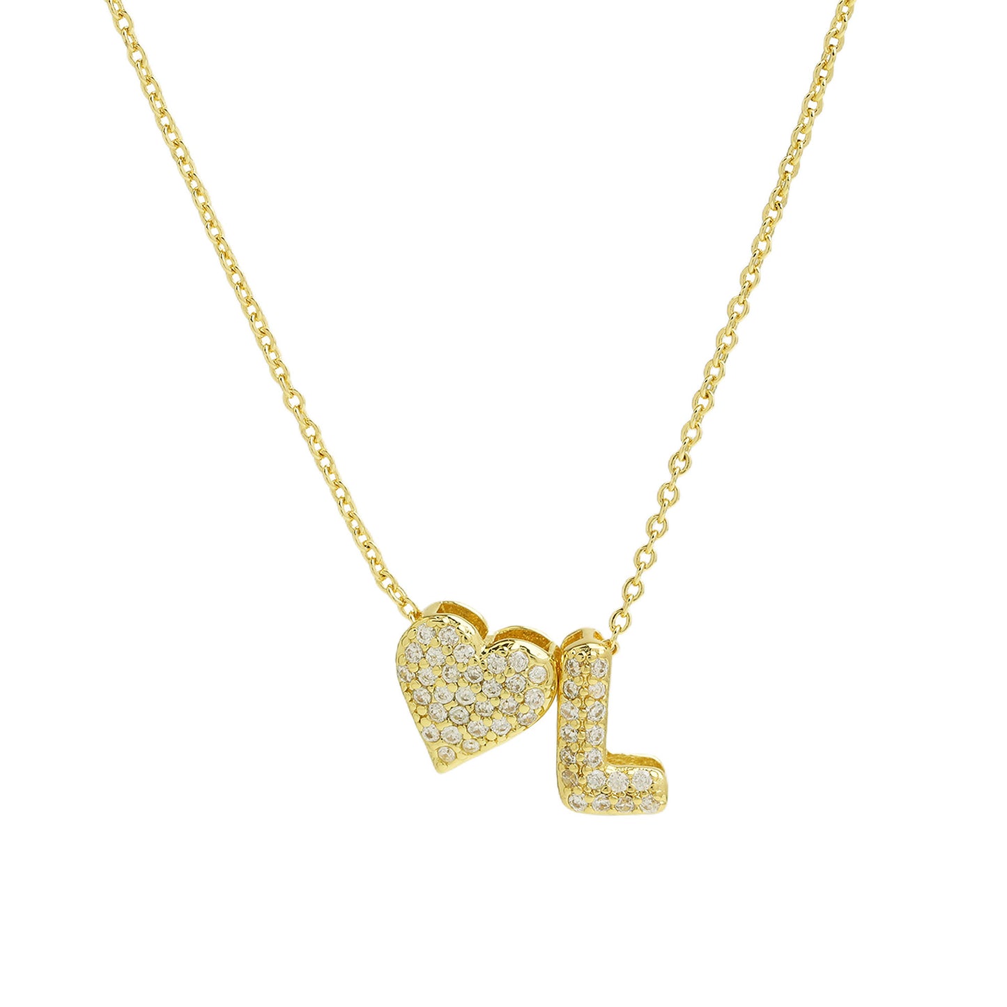 Inlaid Zirconium Balloon Bubble Heart-shaped 26 English Letters Necklace