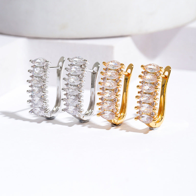 U-shaped Horse Eye Zircon Gang Drill Earrings