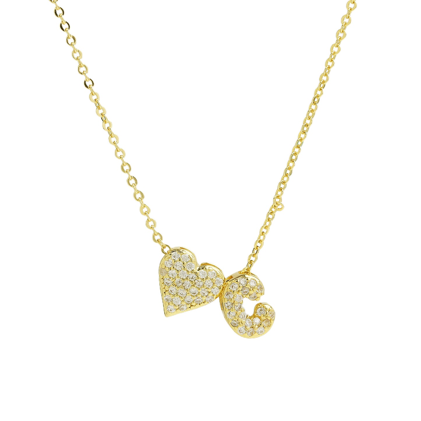 Inlaid Zirconium Balloon Bubble Heart-shaped 26 English Letters Necklace
