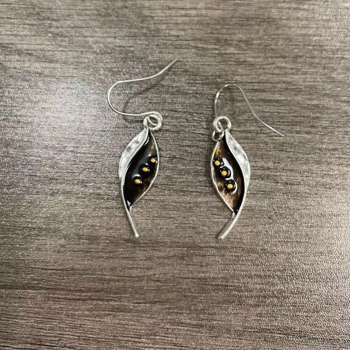 Vintage Original Ancient Silver Natural Leaf Earrings
