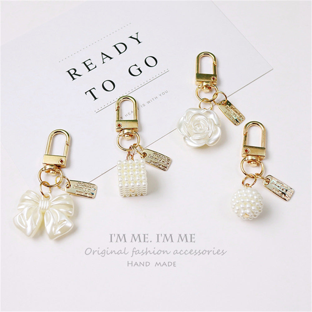 Cross-border Rose Bow Pearl Tassel Key Chain Car Pedant Decoration