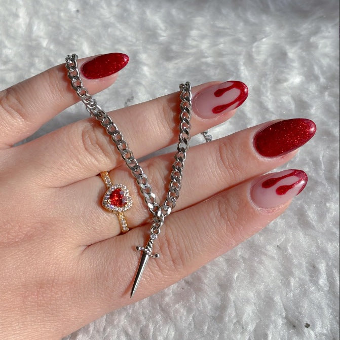 Ruby Bracelet Love Heart-shaped Ring Hollow Bracelet Suit