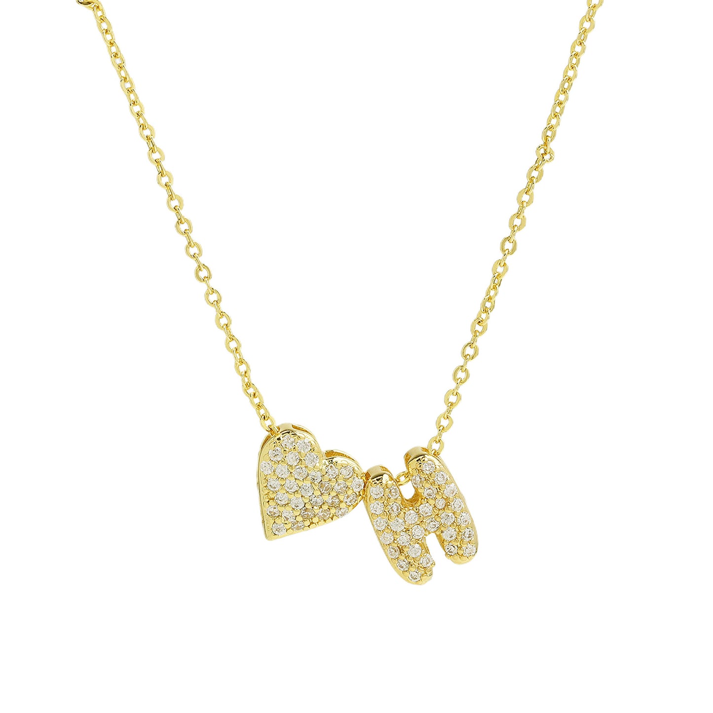 Inlaid Zirconium Balloon Bubble Heart-shaped 26 English Letters Necklace