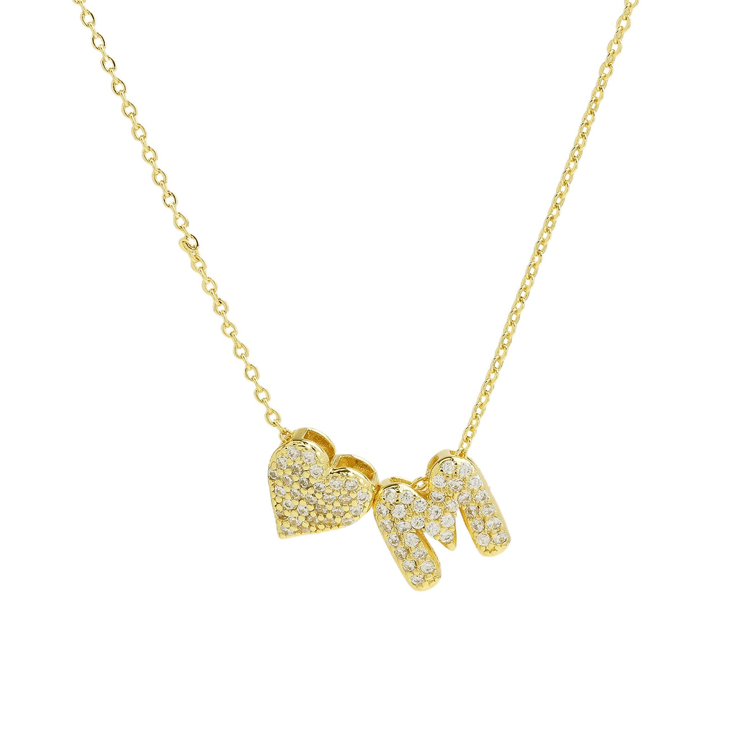 Inlaid Zirconium Balloon Bubble Heart-shaped 26 English Letters Necklace