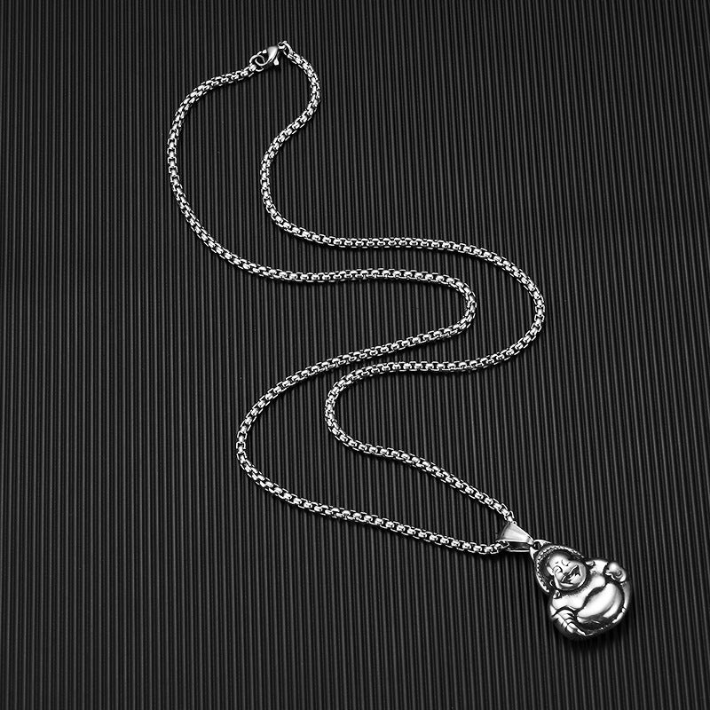 Stainless Steel Buddha Pendant Pendant National Style Men's Titanium Steel BodhisattvaBuddha Statue Necklace