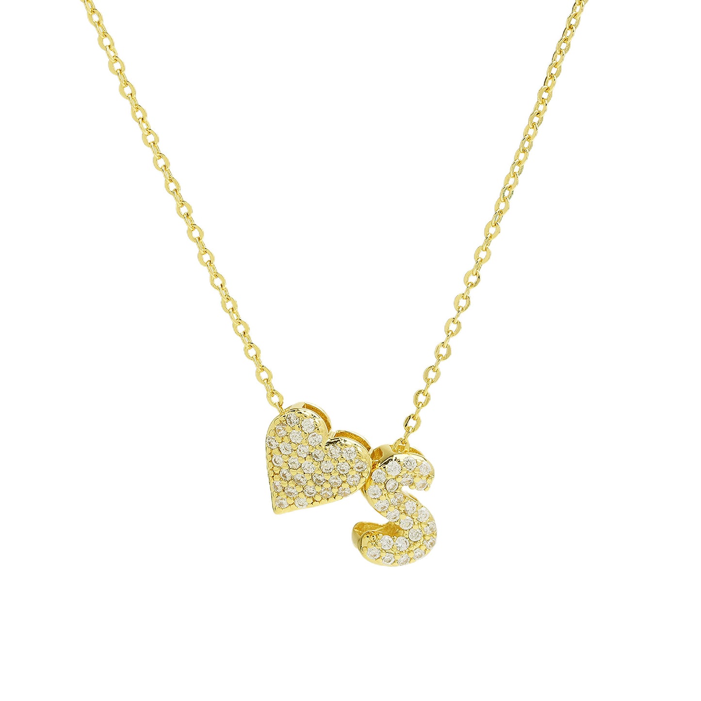 Inlaid Zirconium Balloon Bubble Heart-shaped 26 English Letters Necklace