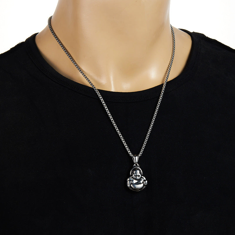Stainless Steel Buddha Pendant Pendant National Style Men's Titanium Steel BodhisattvaBuddha Statue Necklace
