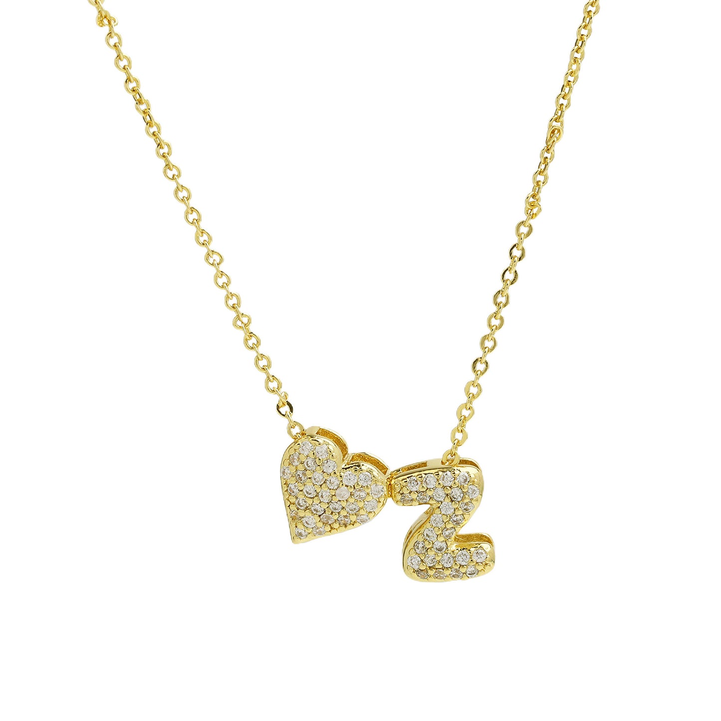 Inlaid Zirconium Balloon Bubble Heart-shaped 26 English Letters Necklace