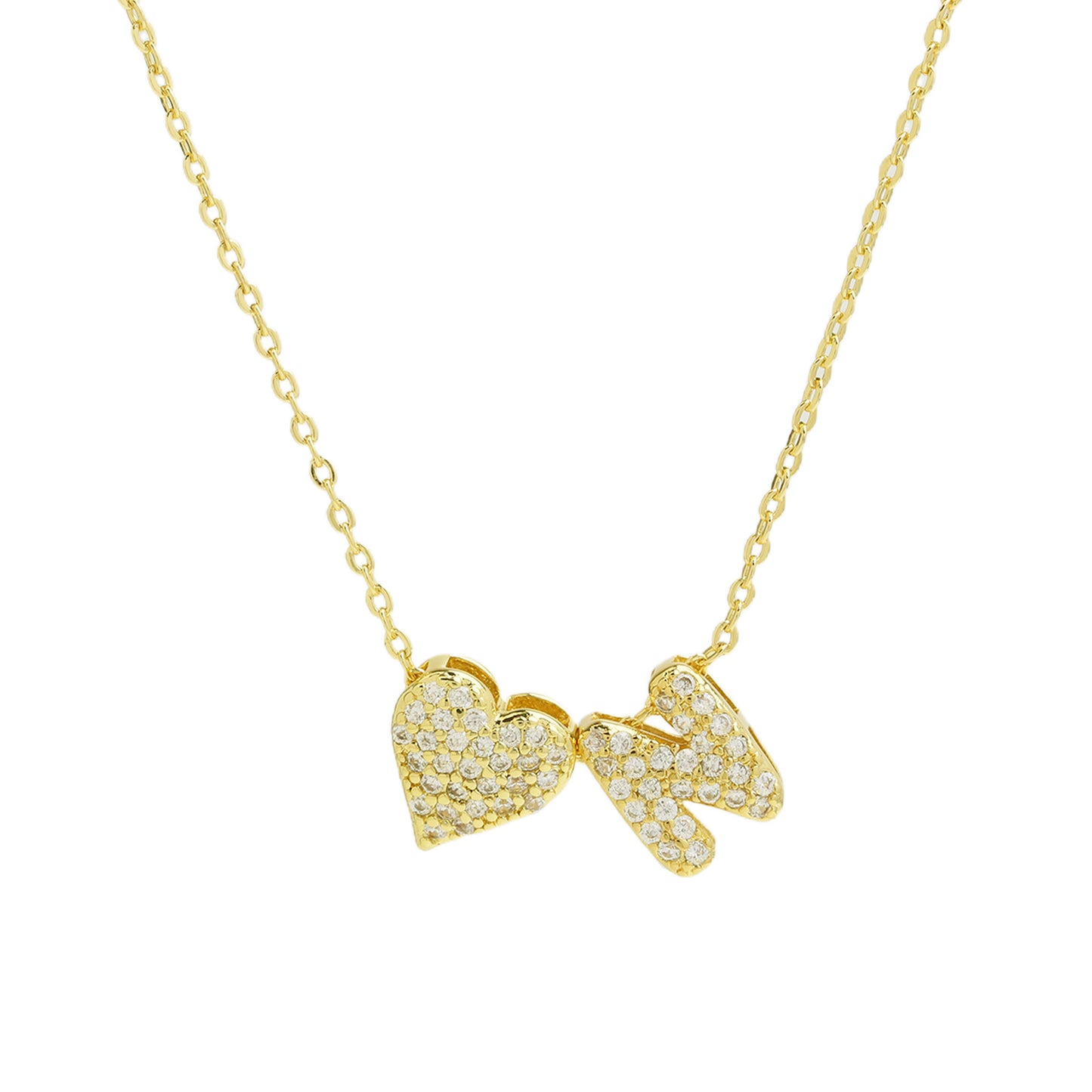 Inlaid Zirconium Balloon Bubble Heart-shaped 26 English Letters Necklace