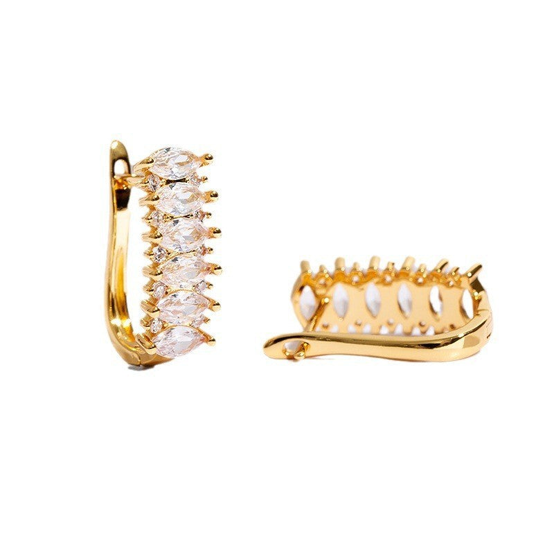 U-shaped Horse Eye Zircon Gang Drill Earrings