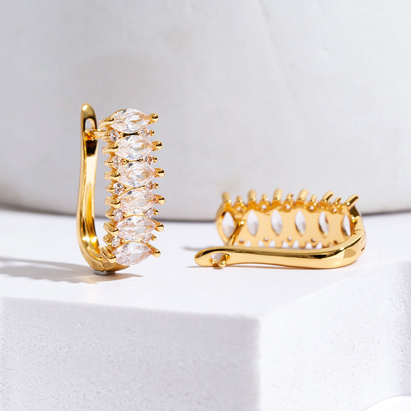 U-shaped Horse Eye Zircon Gang Drill Earrings