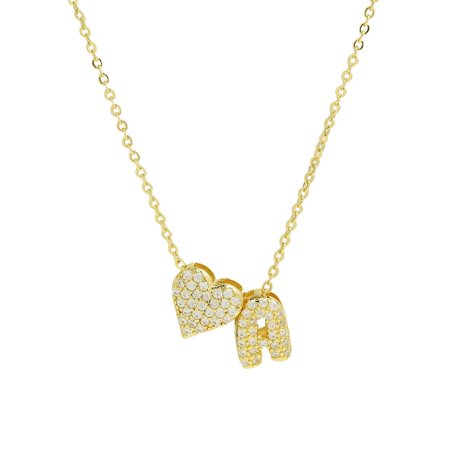 Inlaid Zirconium Balloon Bubble Heart-shaped 26 English Letters Necklace