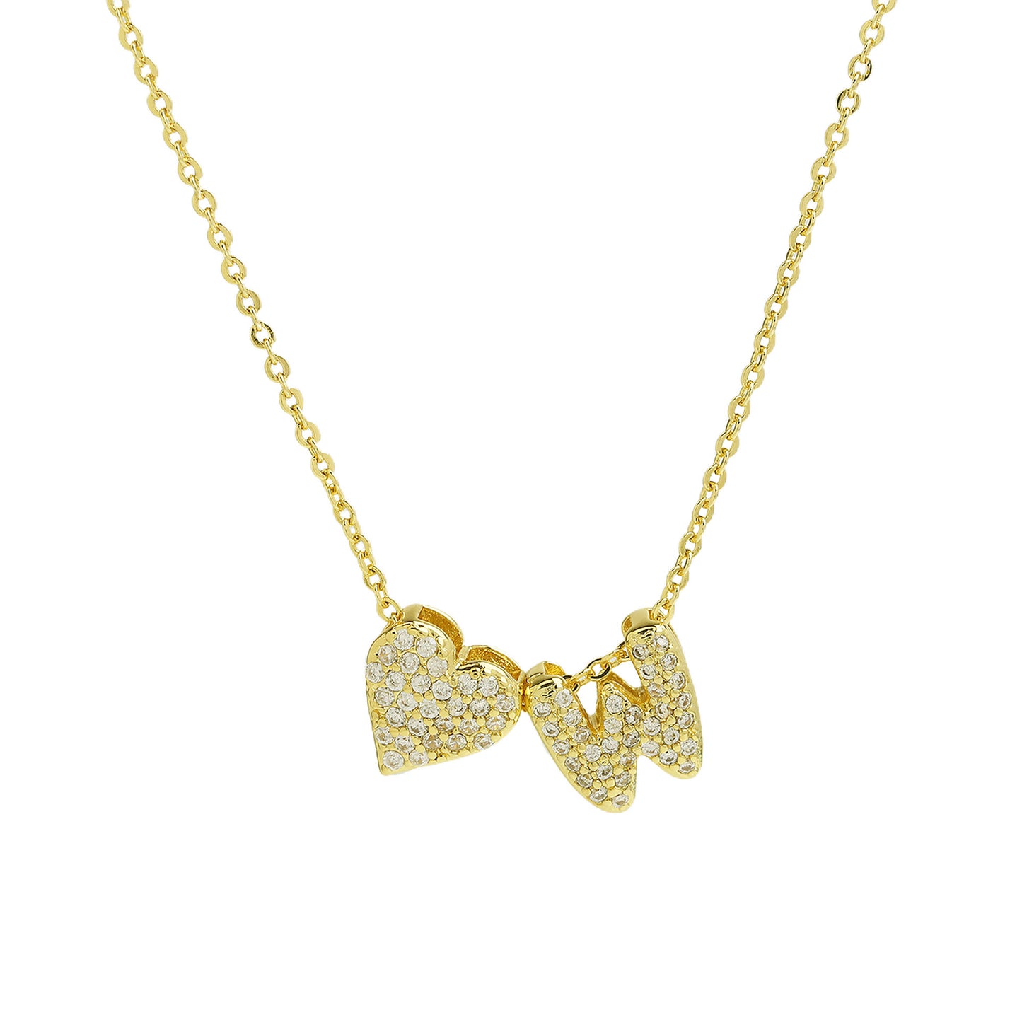 Inlaid Zirconium Balloon Bubble Heart-shaped 26 English Letters Necklace