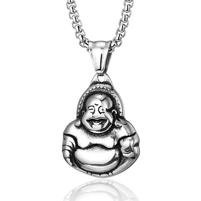 Stainless Steel Buddha Pendant Pendant National Style Men's Titanium Steel BodhisattvaBuddha Statue Necklace