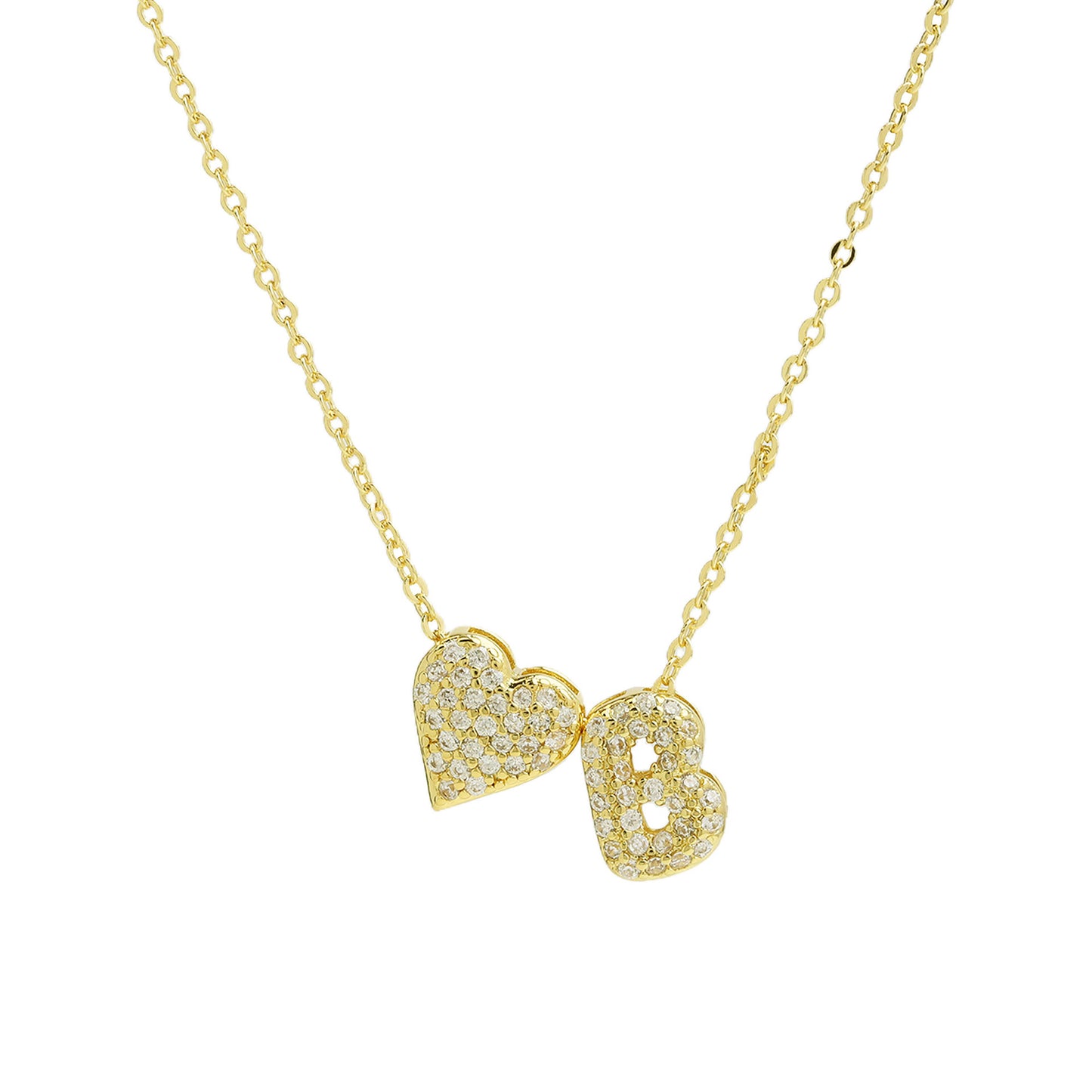 Inlaid Zirconium Balloon Bubble Heart-shaped 26 English Letters Necklace