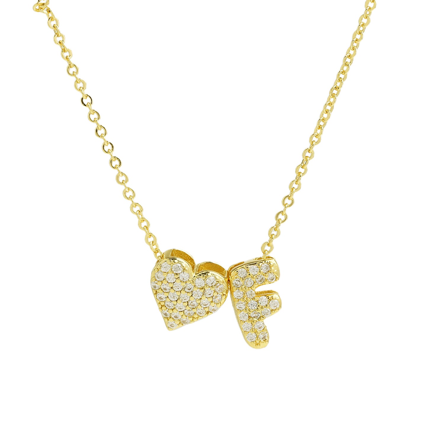 Inlaid Zirconium Balloon Bubble Heart-shaped 26 English Letters Necklace