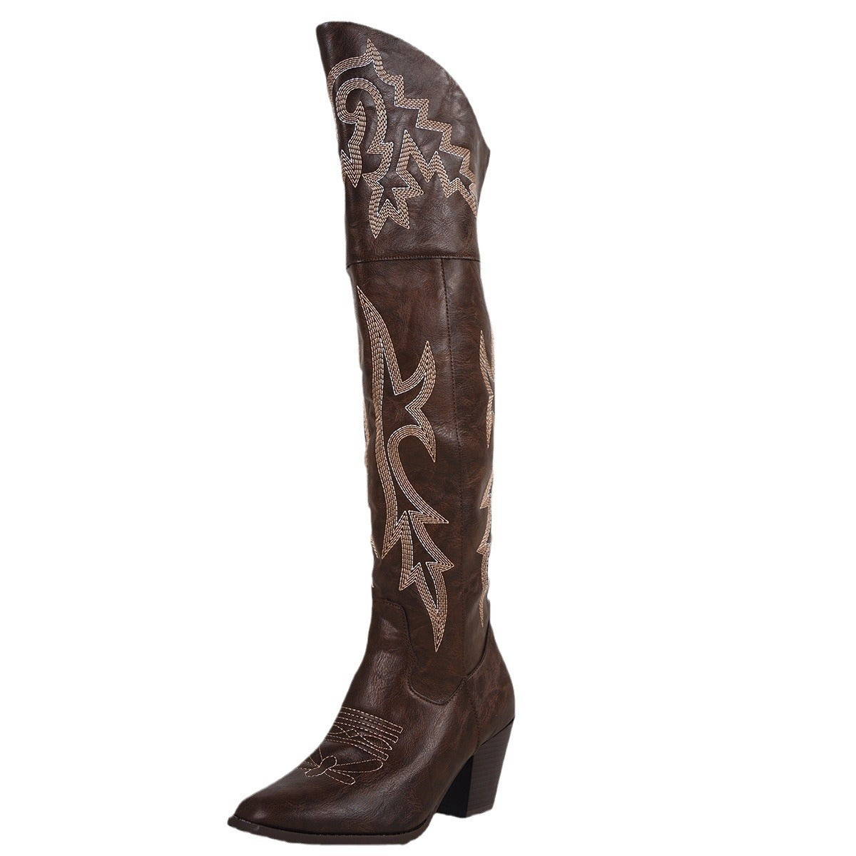 Western denim overknee laarzen voor dames met rits aan de zijkant