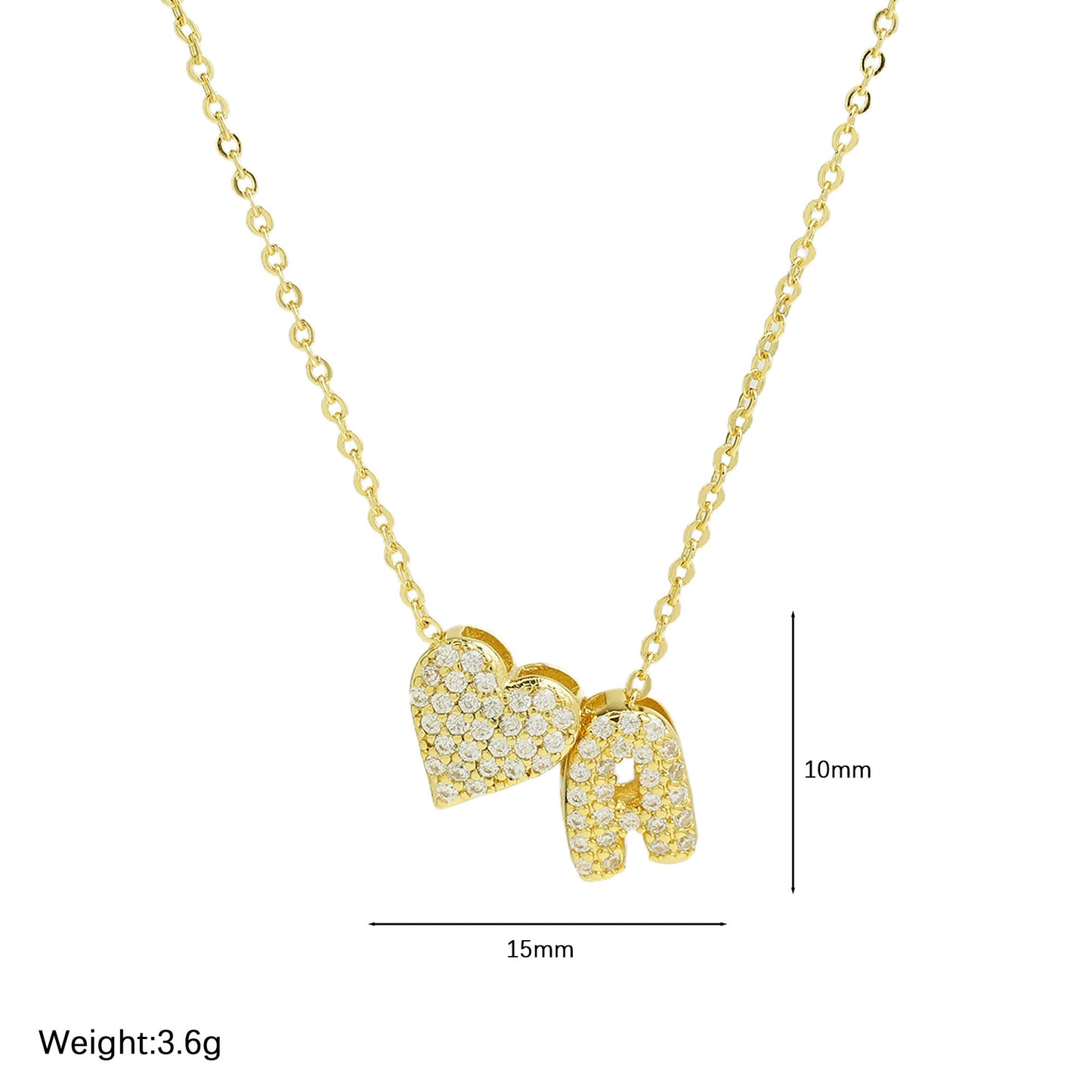 Inlaid Zirconium Balloon Bubble Heart-shaped 26 English Letters Necklace