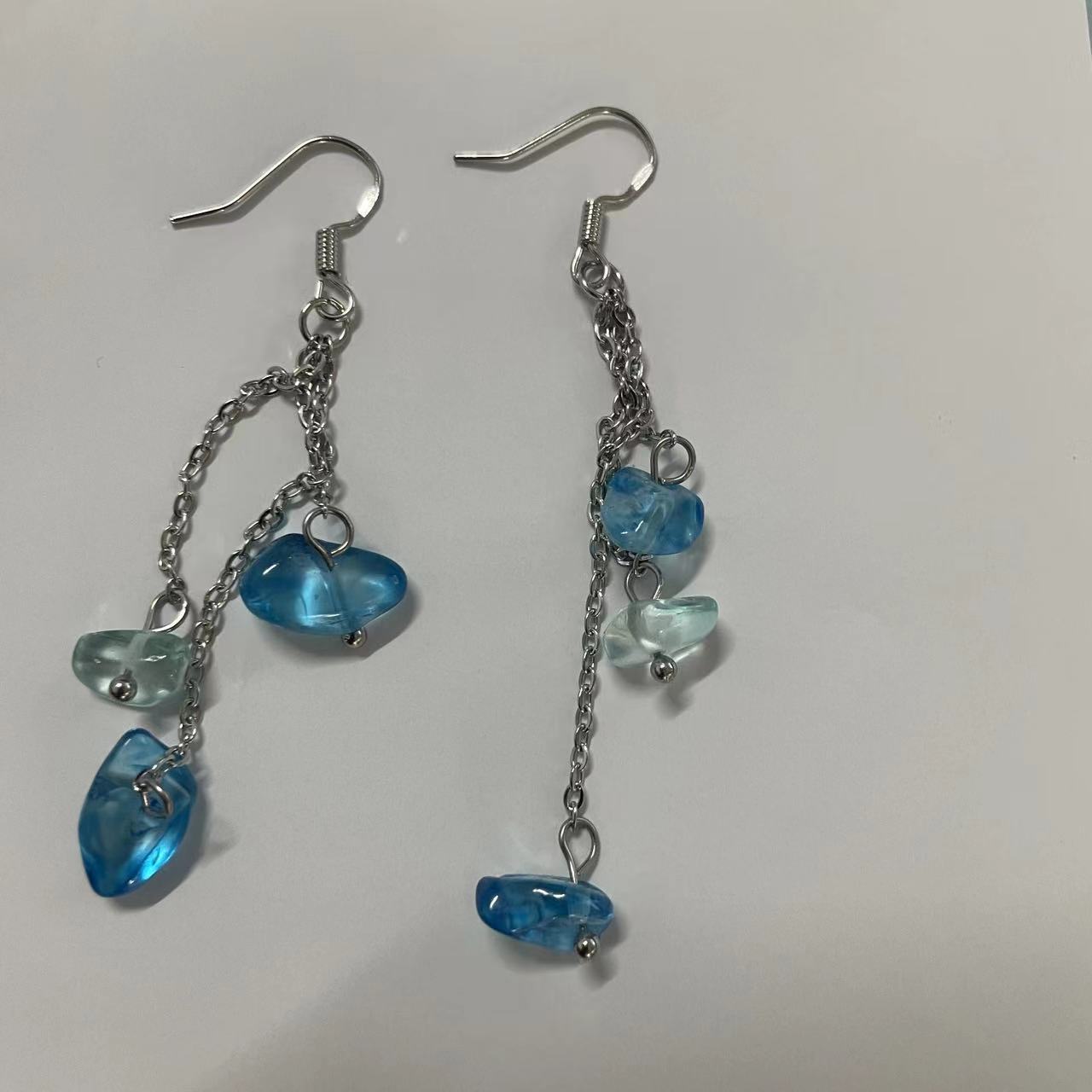 Green Blue Glass Tassel Earrings Simple Temperament Beach Pearl Ornament