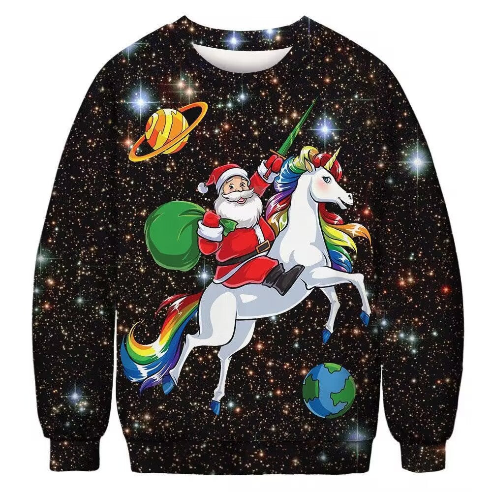 Men's And Women's 3D Printed Christmas Round Neck Sweater