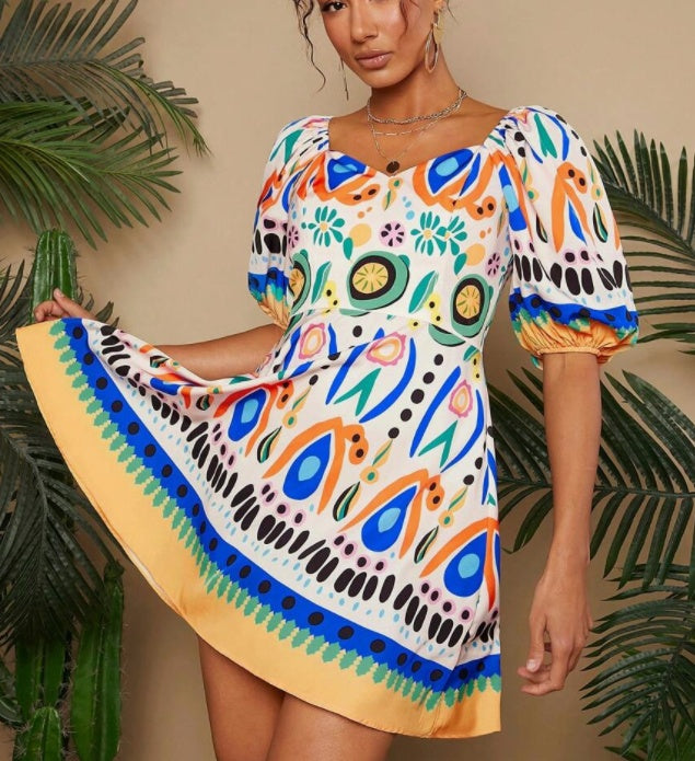 Zomerse bubbel gebreide mini-jurk