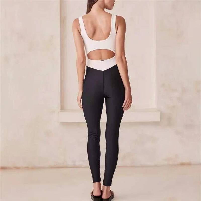 Bare Midriff Slim Fit Contrast Color Vitality Jumpsuit