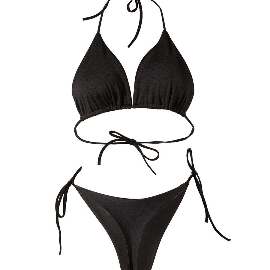 Effen kleur veter bikini driepunts T-rug badpak pak met borst pad strand dameskleding